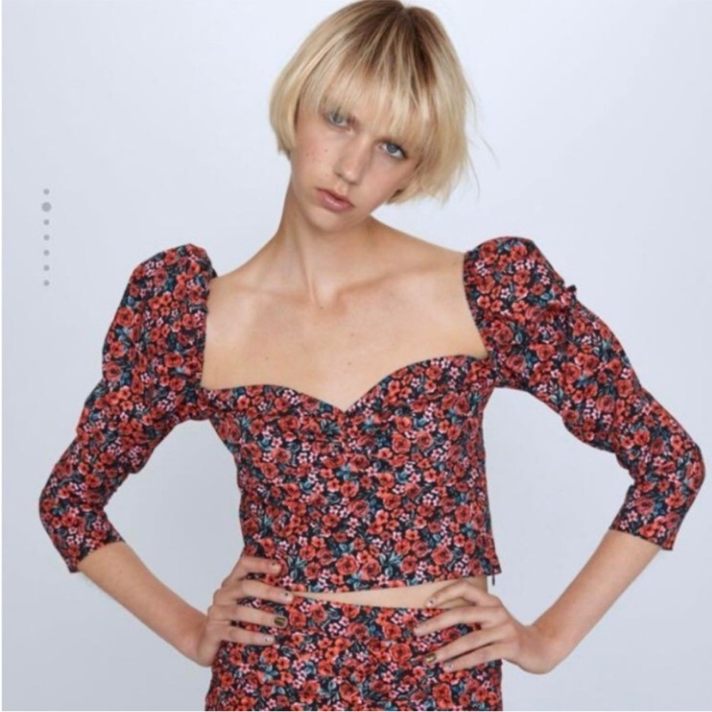 Floral Puff Sleeve Crop Top NWT! XS
